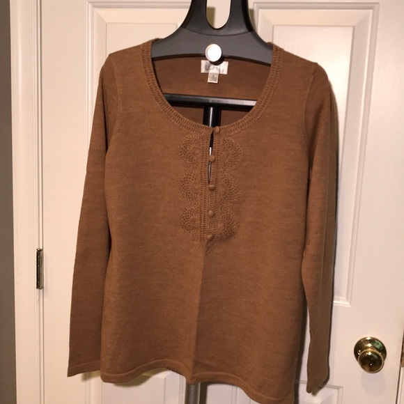 Ann Taylor LOFT Tunic Sweater Tan Size M w/ Long Sleeve Merino Acrylic Cashmere - Picture 2 of 5
